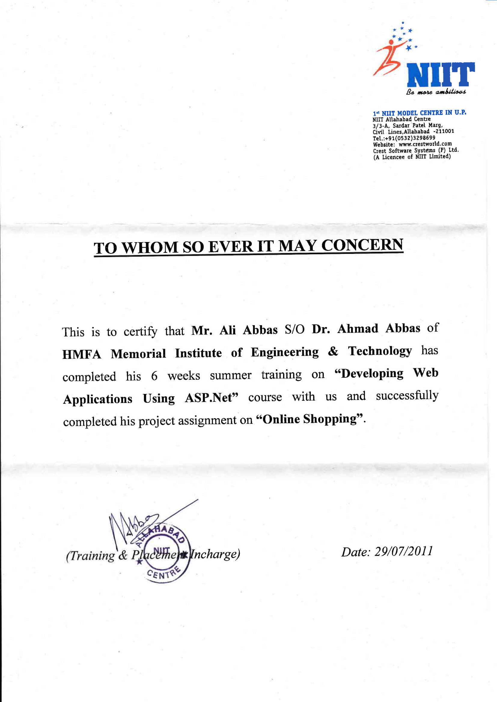 NIIT .NET Certification