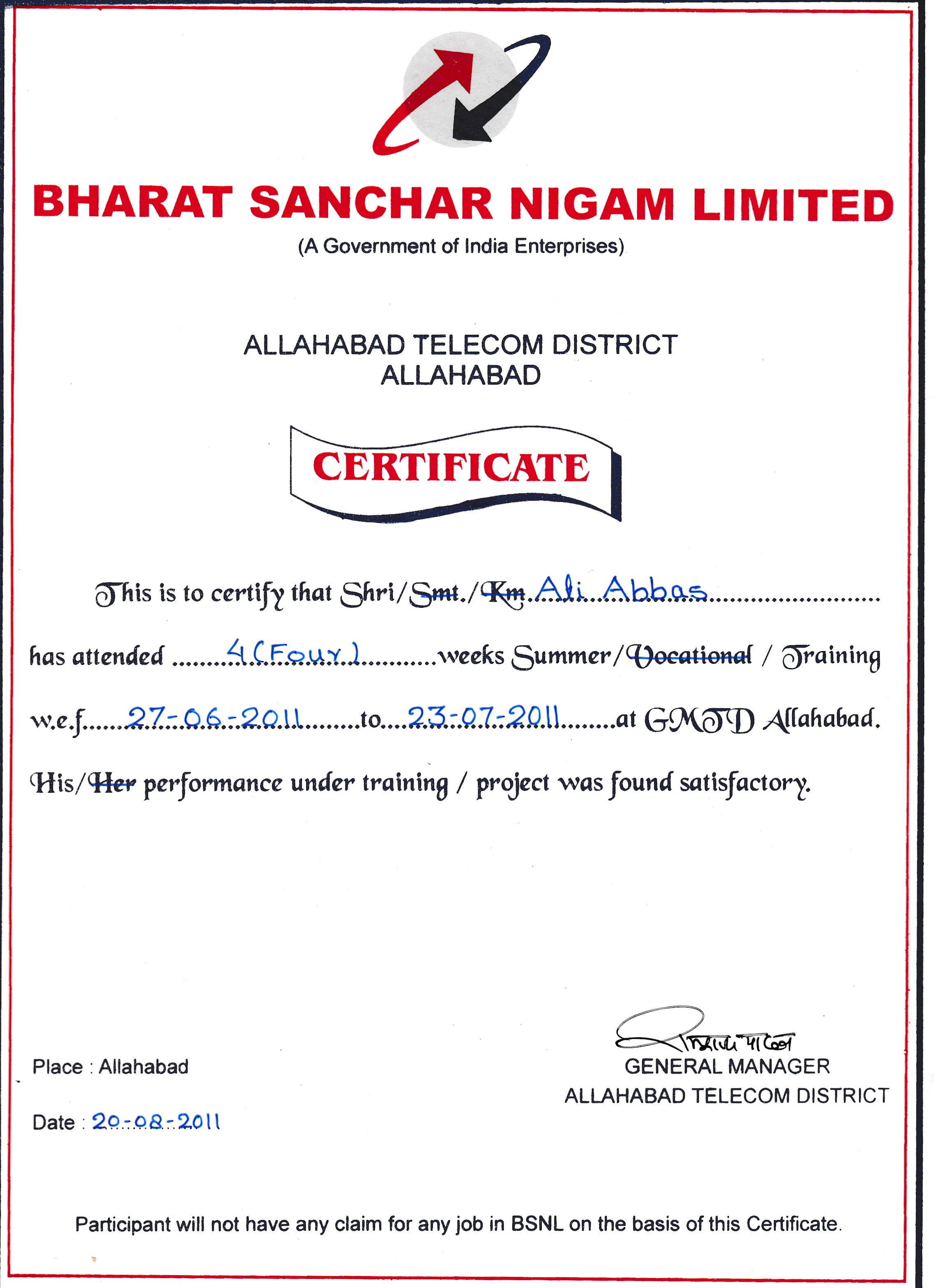 Summer Training In BSNL