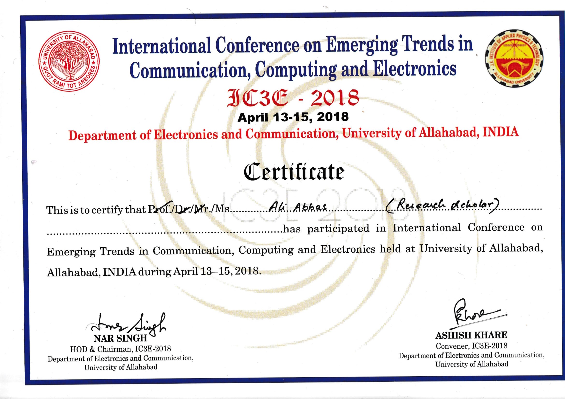International Conference on Emerging Trends in Communication, Computing and Electronics