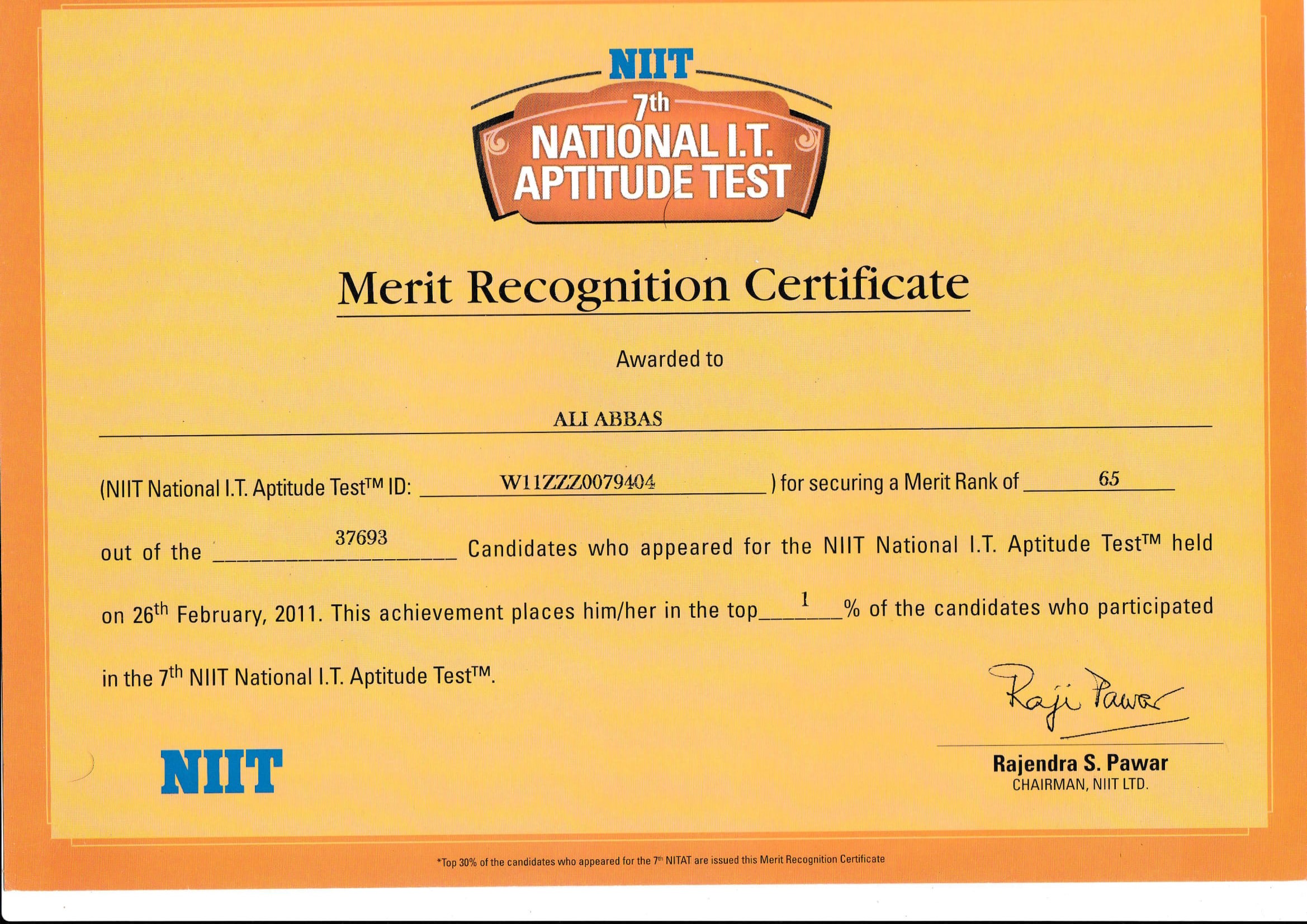 NITAT Certificate