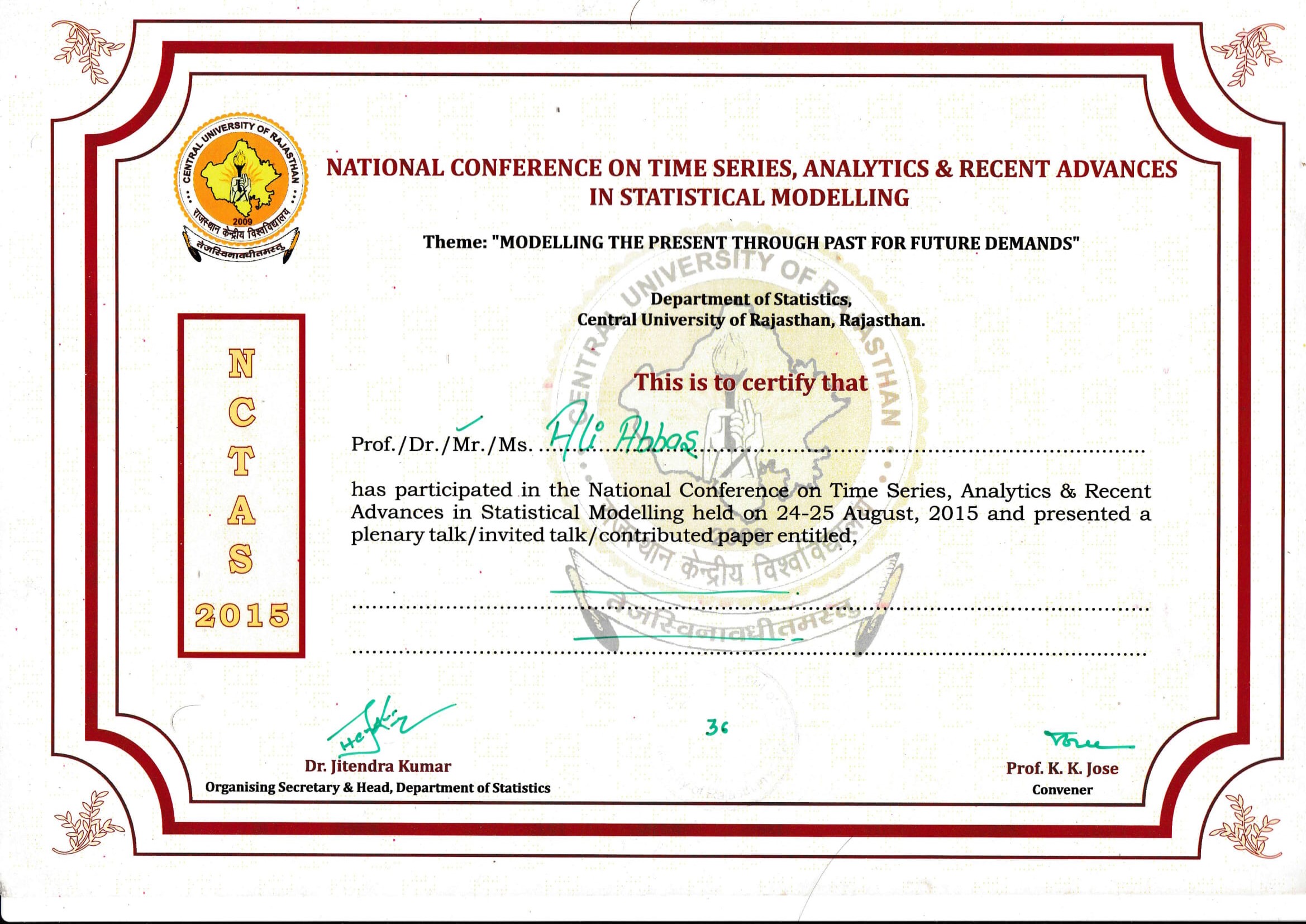 National Conference on Time Series, Analytics & Recent Advances in Statistical Modelling