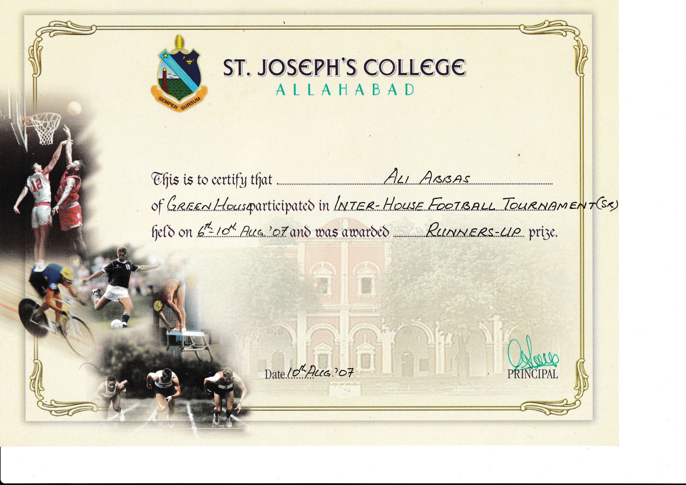 SJC Football Certificate